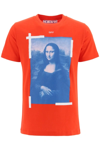 Shop Off-white Blue Monalisa Print T-shirt In Red,blue,white