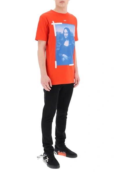 Shop Off-white Blue Monalisa Print T-shirt In Red,blue,white