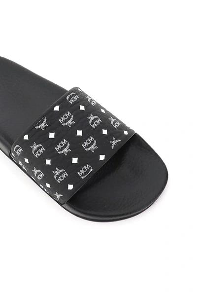 Shop Mcm Monogram Print Mules In Black,white