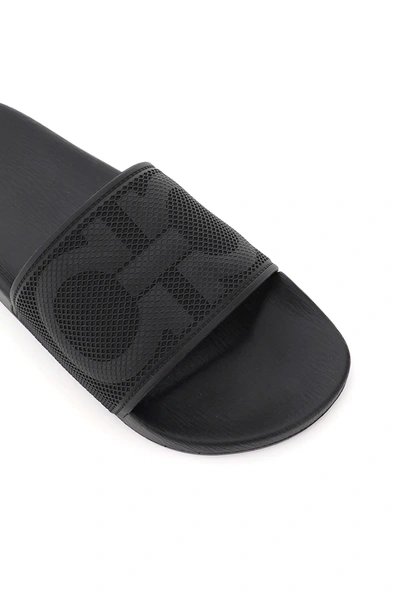 Shop Ferragamo Groove 7 Rubber Slides Gancini In Black