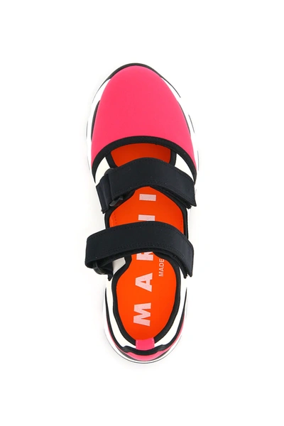 Shop Marni Multicolor Double Strap Sneakers In White,fuchsia,black