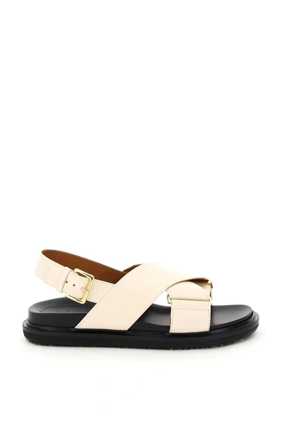 Shop Marni Fussbett Calfskin Sandals In White,beige