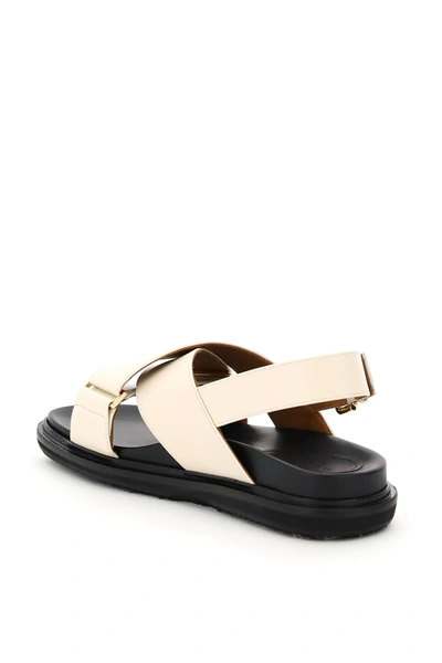 Shop Marni Fussbett Calfskin Sandals In White,beige