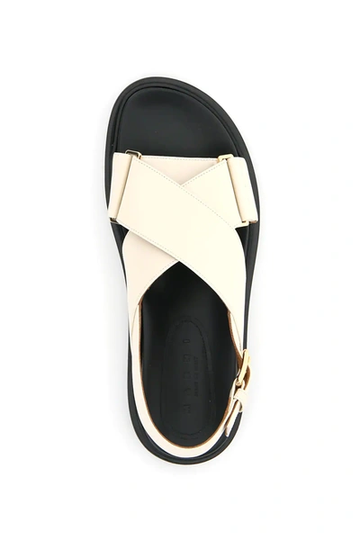 Shop Marni Fussbett Calfskin Sandals In White,beige