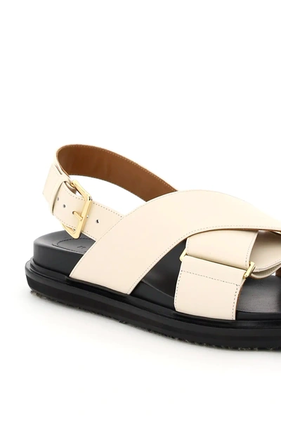 Shop Marni Fussbett Calfskin Sandals In White,beige