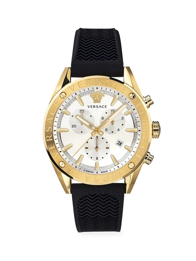 Shop Versace Men's V-chrono Ip Yellow Gold Black Silicone Strap Quartz Watch