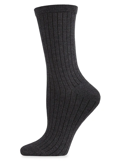 Shop Natori Women's Ribbed Crew Socks In Dark Grey