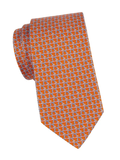 Shop Ferragamo Men's Gancini Silk Tie In Orange