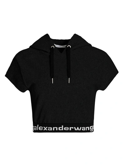 Shop Alexander Wang T Women's Stretch Corduroy Hooded T-shirt In Black