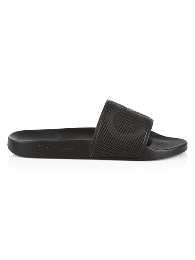 Shop Ferragamo Men's Groove Logo Pool Slides In Nero