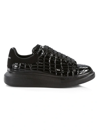 Shop Alexander Mcqueen Men's Men's Croc-embossed Leather Oversized Sneakers In Black