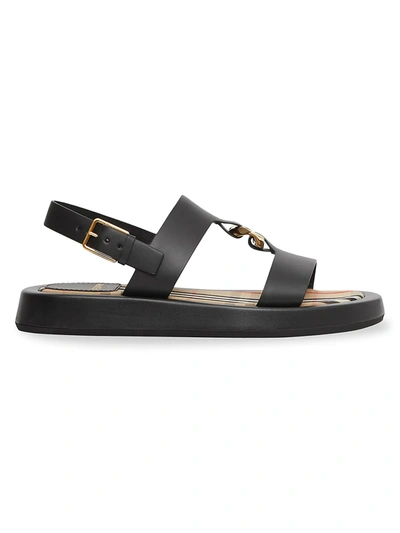 Shop Burberry Buckingham Leather Slingback Sandals In Black