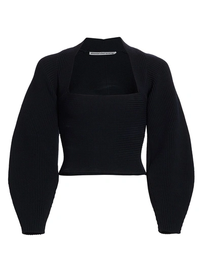 Shop Alexander Wang Integral Shrug Ribbed Pullover In Black
