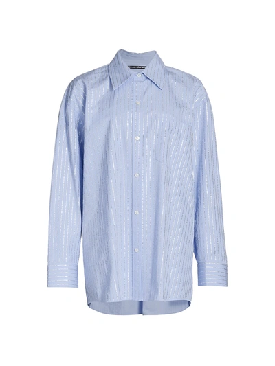 Shop Alexander Wang Women's Crystal Hotfix Long Sleeve Button Down Shirt In Oxford