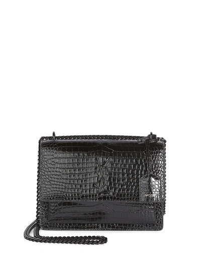 Shop Saint Laurent Medium Monogram Sunset Leather Chain Satchel In Black