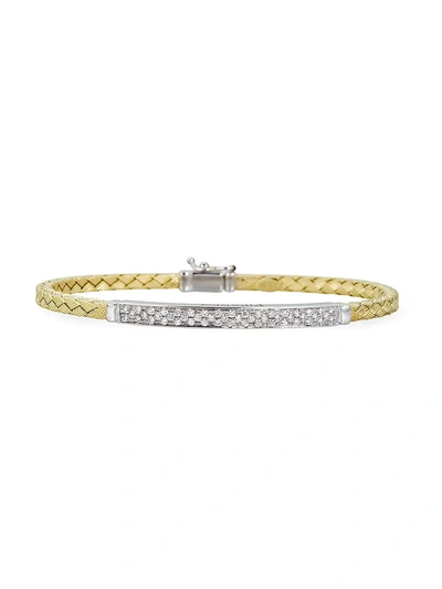 Shop Piranesi Oro 18k Yellow & White Gold & Diamond Pavé Braided Bracelet