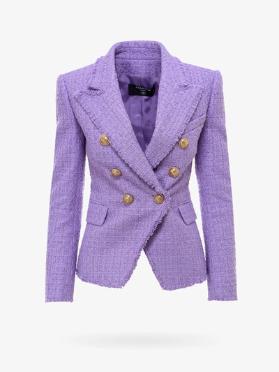 Shop Balmain Blazer In Purple