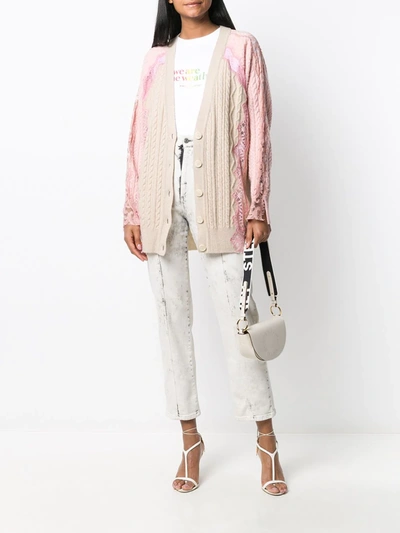Shop Stella Mccartney Floral Lace Cable Knit Cardigan In Neutrals