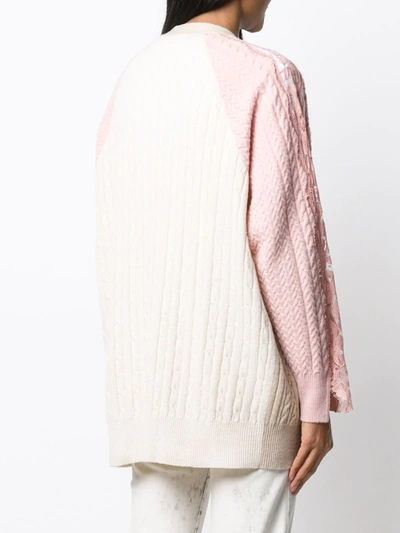 Shop Stella Mccartney Floral Lace Cable Knit Cardigan In Neutrals