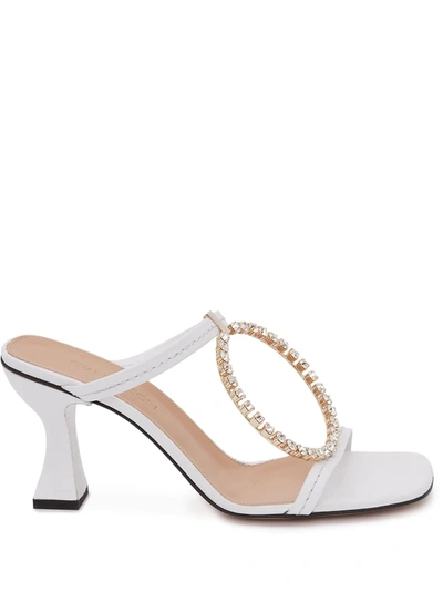 Shop Jw Anderson Crystal-embellished Mid-heel Sandals In White