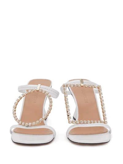 Shop Jw Anderson Crystal-embellished Mid-heel Sandals In White