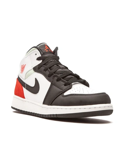 Nike Air Jordan 1 Mid Se "red/grey/black Toe" Sneakers In White