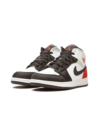 Nike Air Jordan 1 Mid Se "red/grey/black Toe" Sneakers In White