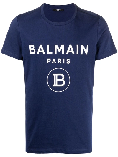 Shop Balmain Logo-print Short-sleeve T-shirt In Blue