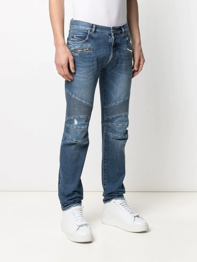Balmain Mid-wash Ribbed Tapered Jeans In Blue | ModeSens
