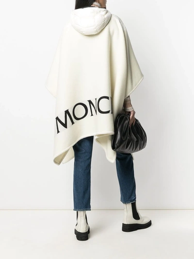 Shop Moncler Intarsia-logo Zip-front Poncho Coat In White