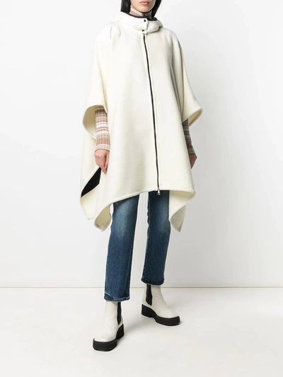 Shop Moncler Intarsia-logo Zip-front Poncho Coat In White