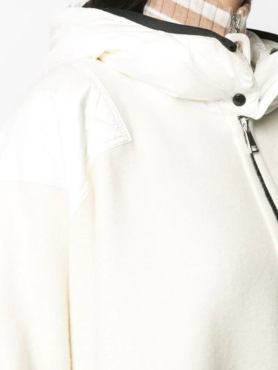 Shop Moncler Intarsia-logo Zip-front Poncho Coat In White