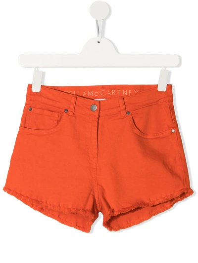 Shop Stella Mccartney Teen Frayed Denim Shorts In Orange