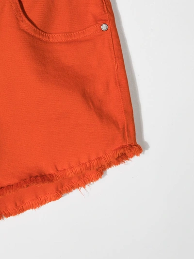 Shop Stella Mccartney Teen Frayed Denim Shorts In Orange