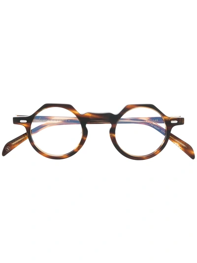 Shop Lesca Yoga Round Frame Glasses In Braun