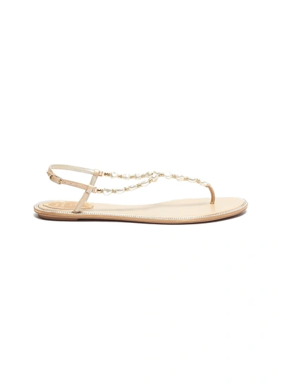 Shop René Caovilla Pepita' Pearl And Crystal Embellished Sandals In Neutral
