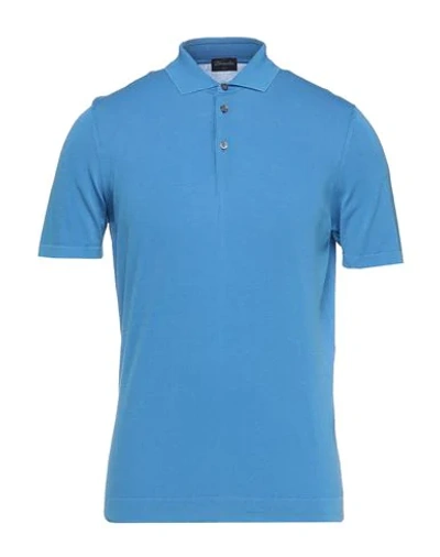 Shop Drumohr Man Polo Shirt Azure Size 46 Cotton In Blue