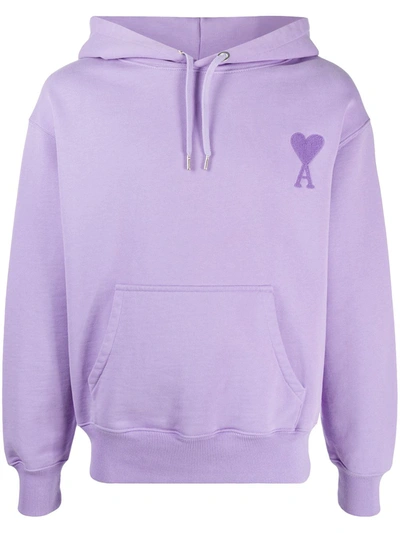 Shop Ami Alexandre Mattiussi Logo Patch Cotton Hoodie In Purple