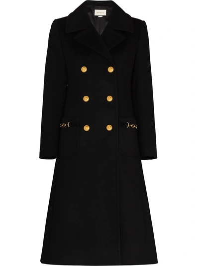 Shop Gucci Double-breasted Midi Wool Coat In Black