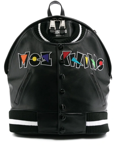 Shop Moschino Embroidered-logo Jacket-style Backpack In Black