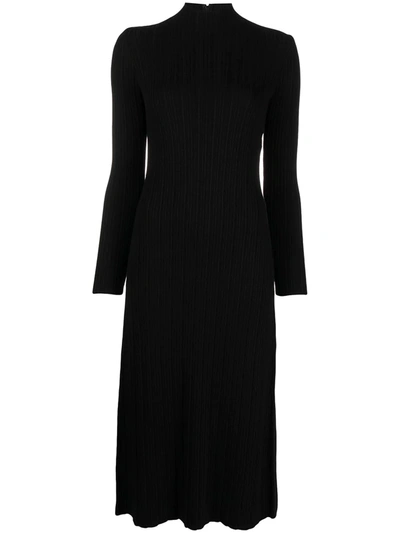 Shop Vince Ribbed-panel Mock-neck Dress In Black