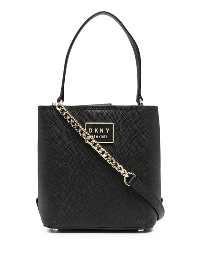 Shop Dkny Bianka Leather Bucket Bag In Black