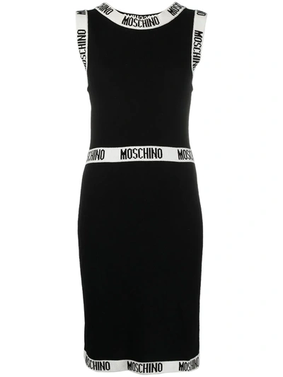 Shop Moschino Logo-trim Knitted Dress In Black