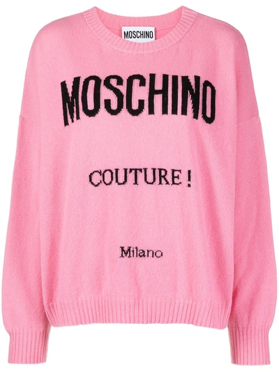 Shop Moschino Logo Intarsia-knit Jumper In Pink