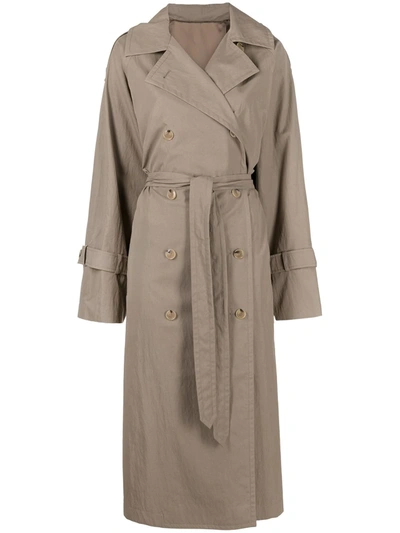 Shop Totême Tied-waist Double-breasted Trenchcoat In Grey