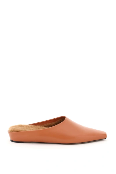 Shop Neous Alba Shearling Mules In Almond (brown)