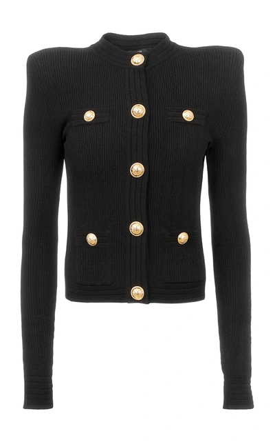 Shop Balmain Button-detailed Knit Cardigan In Black