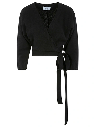 Shop Prada Side-tie Cropped Cardigan In Black