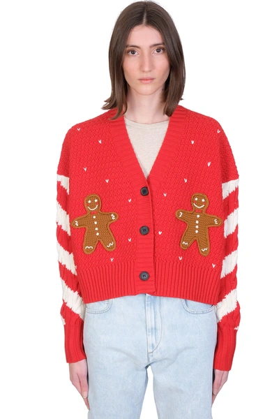 Shop Alanui Candycane Cropped Cardigan In Red Wool