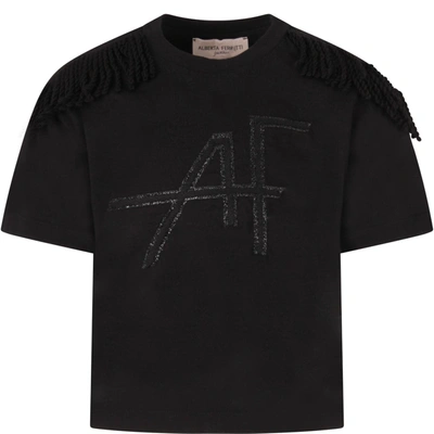 Shop Alberta Ferretti Black T-shirt For Girl With Logo